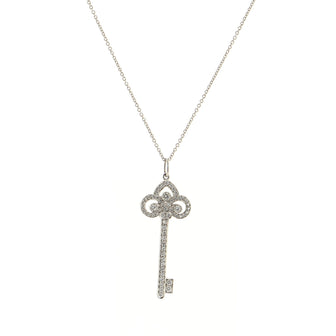 Tiffany & Co. Fleur de Lis Key Pendant Necklace Platinum with Diamonds