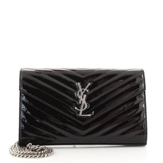 Saint Laurent Classic Monogram Wallet on Chain Matelasse Chevron Patent Medium