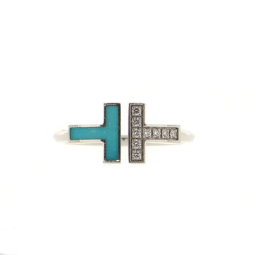 Tiffany & Co. T Wire Ring 18K White Gold with Diamonds and Turquoise