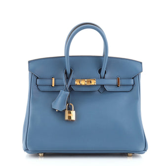 Hermes Birkin Handbag Blue Swift with Gold Hardware 25