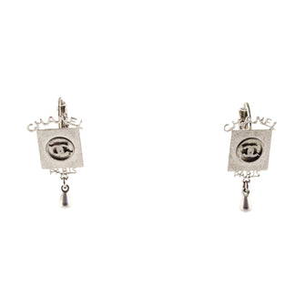 Chanel CC Logo Square Plaque Drop Earrings Metal