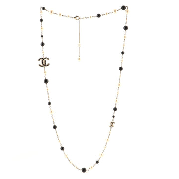 Chanel CC Long Necklace Faux Pearls, Beads and Metal with Enamel