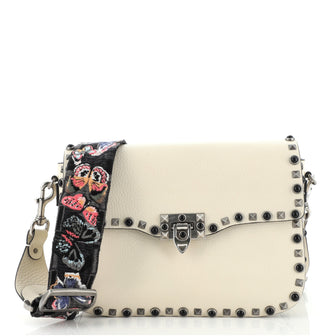 Valentino Rolling Rockstud Crossbody Bag Leather with Cabochons Medium