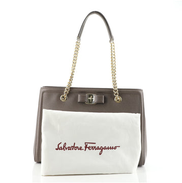 Salvatore Ferragamo Vara Bow Double Chain Tote Leather Small