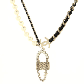 Chanel Classic Bag Pendant Necklace Metal with Lambskin and Faux Pearls Long