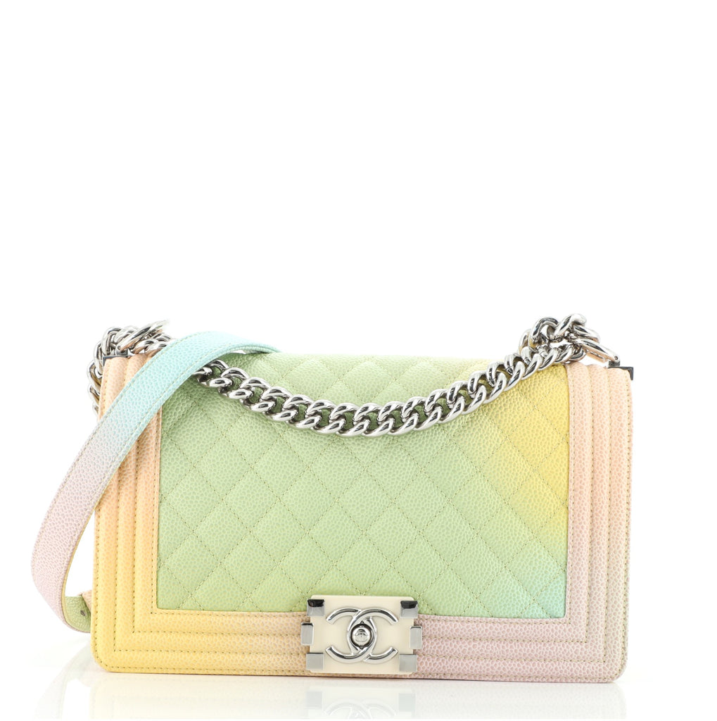 Chanel Rainbow Boy Flap Bag Quilted Painted Caviar Old Medium Multicolor  861571
