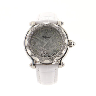 Chopard Happy Sport Snowflake Round Quartz Watch Stainless Steel and Alligator with Diamond Bezel and Floating Diamonds 38