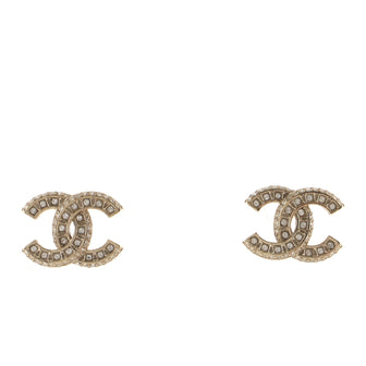 Chanel CC Stud Earrings Crystal Embellished Metal