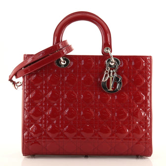 Christian Dior Lady Dior Bag Cannage Quilt Patent Large