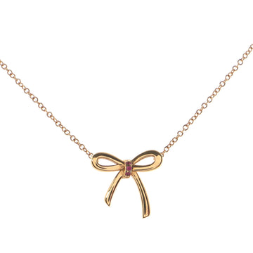 Tiffany & Co. Bow Pendant Necklace 18K Rose Gold with Pink Sapphires Mini