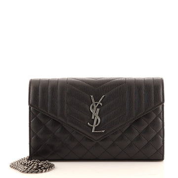 Saint Laurent Classic Monogram Chain Wallet Mixed Matelasse Leather Medium
