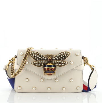 Gucci Broadway Pearly Bee Shoulder Bag Embellished Leather Mini