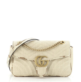 Gucci GG Marmont Flap Bag Matelasse Raffia with Snakeskin Small