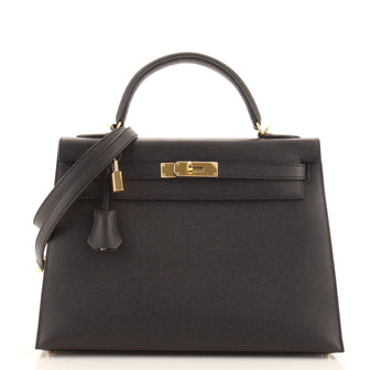 Hermes Kelly Handbag Black Epsom with Gold Hardware 32