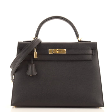 Hermes Kelly Handbag Black Epsom with Gold Hardware 32