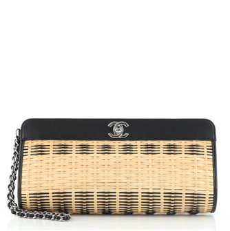 Chanel CC Wristlet Clutch Rattan and Calfskin