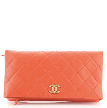 Chanel CC Foldover Clutch Quilted Lambskin Large