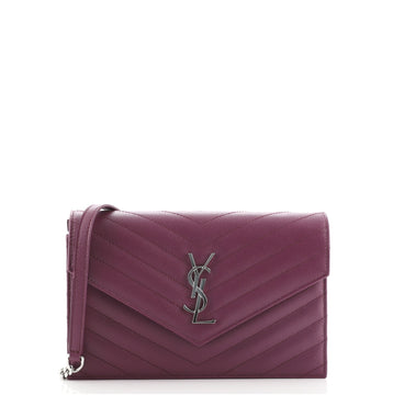 Saint Laurent Classic Monogram Wallet on Chain Matelasse Chevron Leather Small