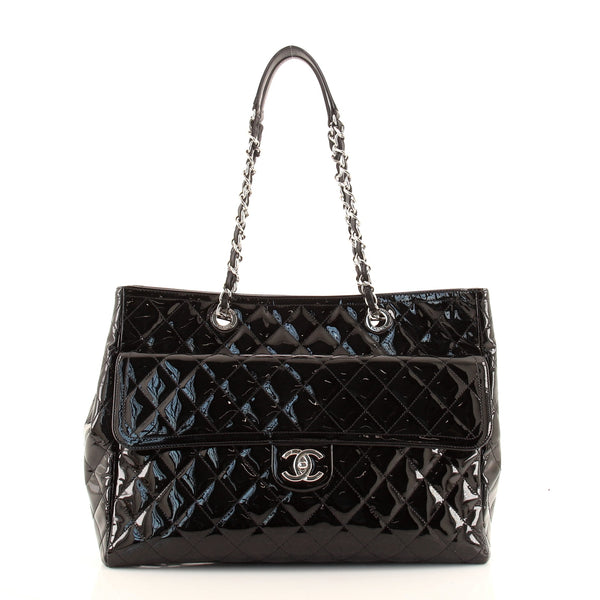 Chanel Coco Shine Tote Quilted Patent Large Black 865151