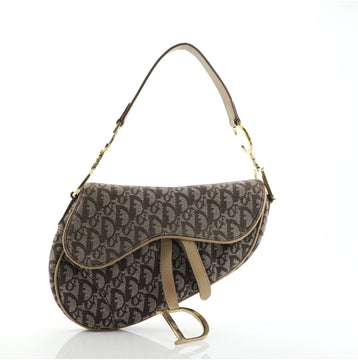 Christian Dior Vintage Saddle Bag Diorissimo Canvas Medium