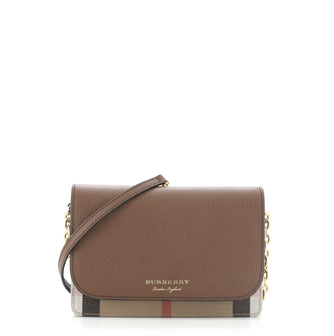 Burberry Hampshire Wallet on Chain Leather and House Check Canvas