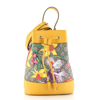 Gucci Ophidia Bucket Bag Flora GG Coated Canvas and Leather  Small