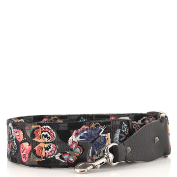 Valentino Camubutterfly Guitar Bag Strap Embroidered Canvas with Leather
