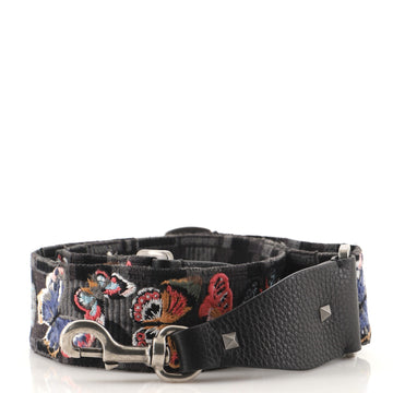 Valentino Camubutterfly Guitar Bag Strap Embroidered Canvas with Leather