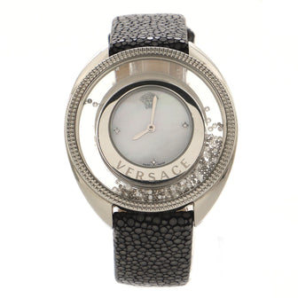 Versace Destini Spirit Quartz Watch Stainless Steel and Stingray with Diamond Markers, Floating Crystals and Mother of Pearl 38