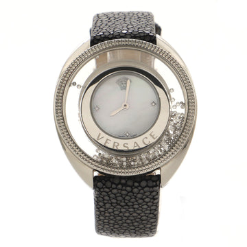 Versace Destini Spirit Quartz Watch Stainless Steel and Stingray with Diamond Markers, Floating Crystals and Mother of Pearl 38