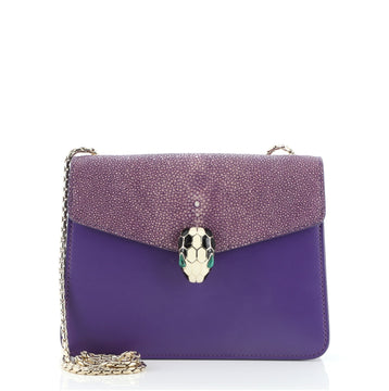Bvlgari Serpenti Forever Square Shoulder Bag Leather and Stingray Small
