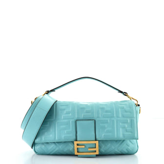 Fendi Baguette NM Bag Zucca Embossed Leather Large
