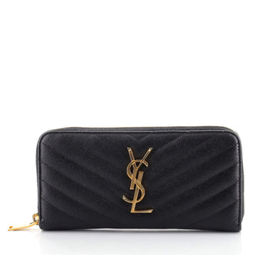 Saint Laurent Classic Monogram Zip Around Wallet Matelasse Chevron Leather