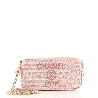 Chanel Deauville Double Zip Clutch with Chain Raffia