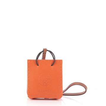 Hermes Orange Shopping Bag Charm Milo Lambskin and Swift