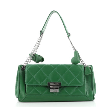 Chanel Charm Chain Accordion Push Lock Flap Bag Quilted Leather Medium
