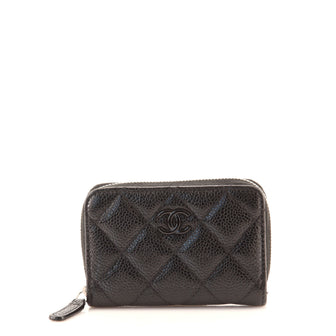 Chanel So Black CC Zip Coin Purse Quilted Caviar Small