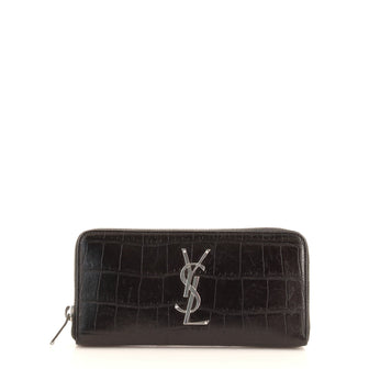 Saint Laurent Classic Monogram Zip Around Wallet Crocodile Embossed Leather