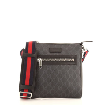 Gucci Web Strap Front Zip Messenger Bag GG Coated Canvas Small