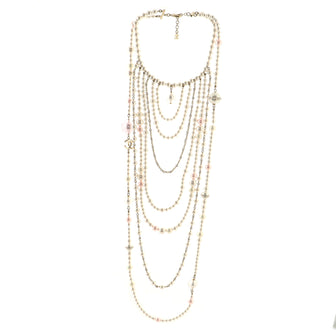 Chanel Multiple Chain CC Necklace Faux Pearl and Metal