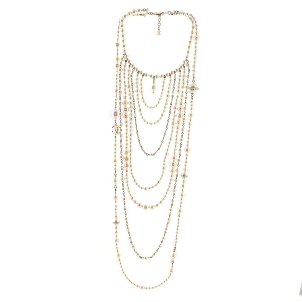 aprococo - 2x CHANEL multi-charm HEARTS & PEARLS double-sided NECKLACE Set