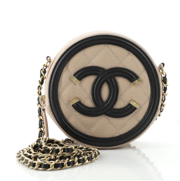 Chanel Filigree Round Clutch with Chain Quilted Caviar Mini