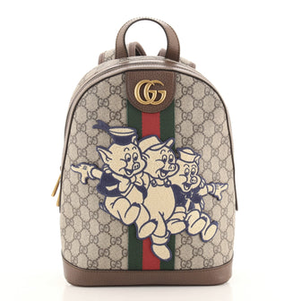 Gucci Disney Three Little Pigs Ophidia Backpack GG Coated Canvas with Applique Small