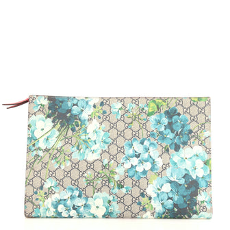Gucci Zipped Pouch Blooms Print GG Coated Canvas XL