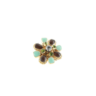 Chanel Vintage CC Flower Ring Metal with Crystals and Gripoix
