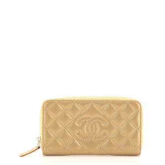 Chanel Diamond CC Zip Wallet Quilted Calfskin Small