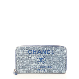 Chanel Deauville Zip Around Wallet Raffia Long