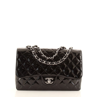Chanel Classic Single Flap Bag Quilted Patent Jumbo