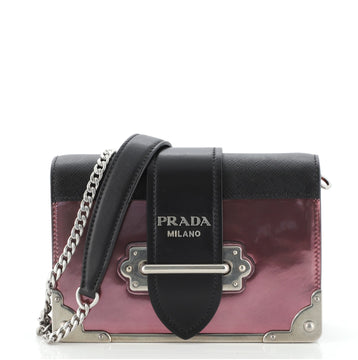 Prada Cahier Chain Crossbody Bag Metallic Leather and Saffiano Small