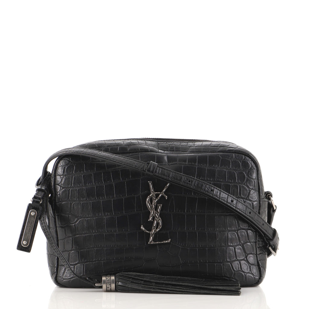 lou mini bag in crocodile-embossed patent leather